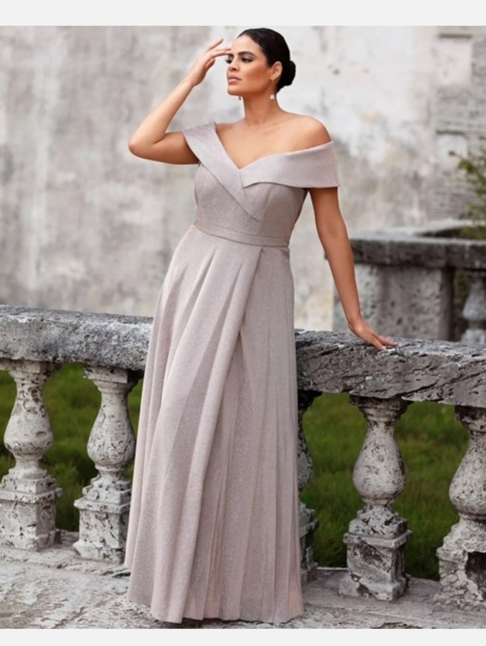 Nwot 20W Xscape  Shimmer Off-Shoulder Maxi Dress in Blush With Pockets